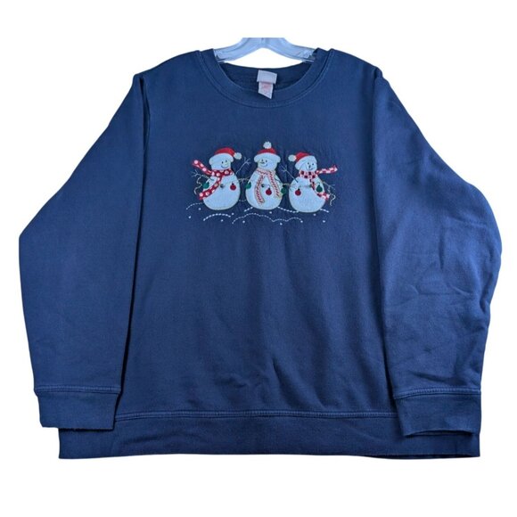 Holiday Editions Womens 2X Navy Blue Snowman Sweatshirt Cotton Blend Long Sleeve - Picture 1 of 10